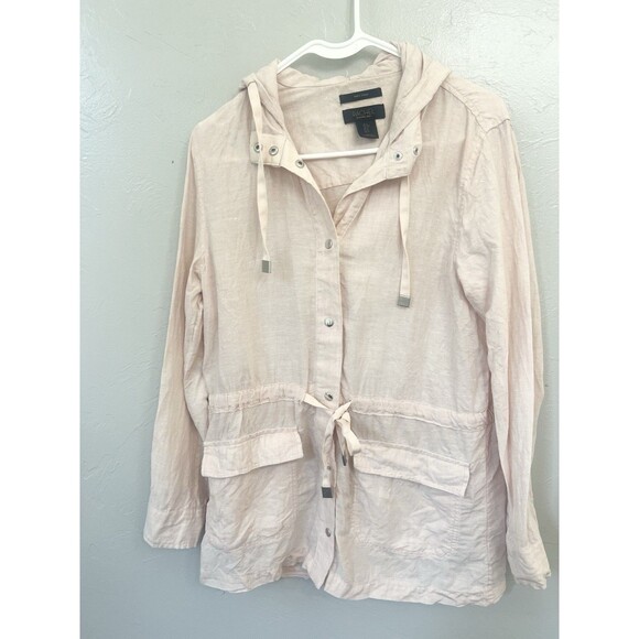 RACHEL ROY Size Small 100% linen Pink Hooded Jacket Lightweight Spring Top - Picture 1 of 7